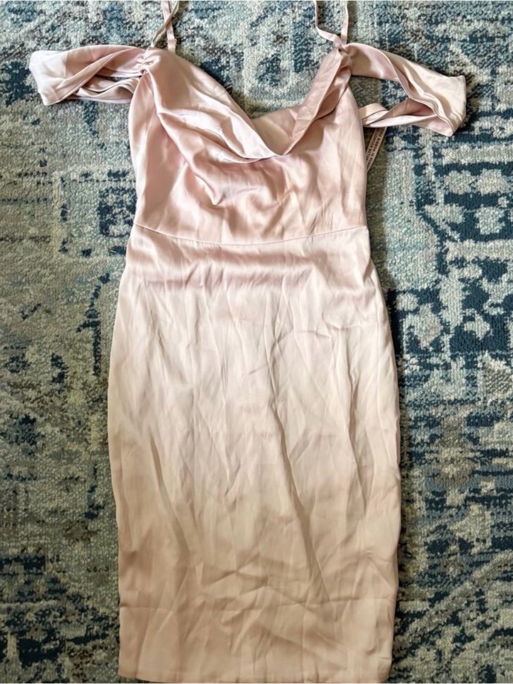 NWT Oh Polly Modern Romance Satin Cowl Neck Midi Dress Blush Pink - Picture 2 of 8